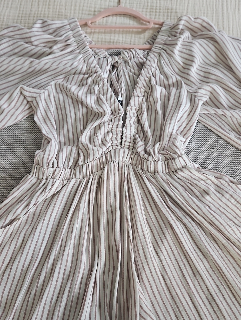 Topshop Beige and White Striped Midi Dress
